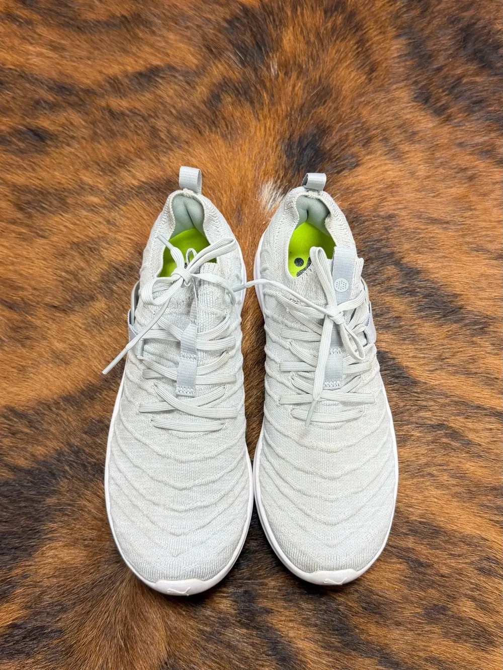 Puma women Light Gray Knit Athletic Sneakers with Lime Insoles